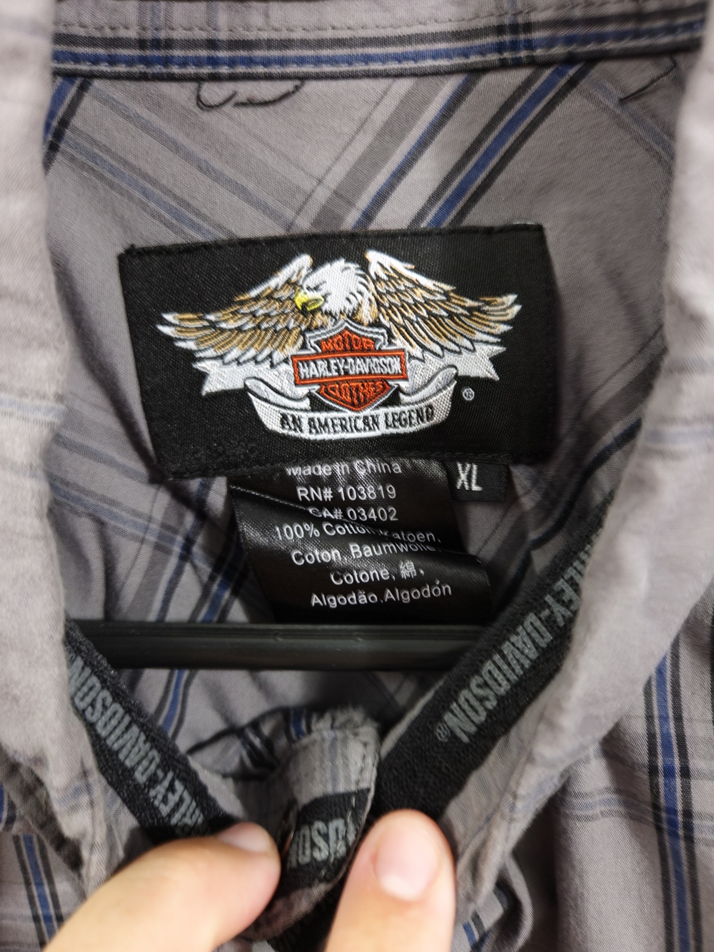 Harley-Davidson Gray Plaid Short Sleeve Button-Down Shirt - Picture 3 of 5